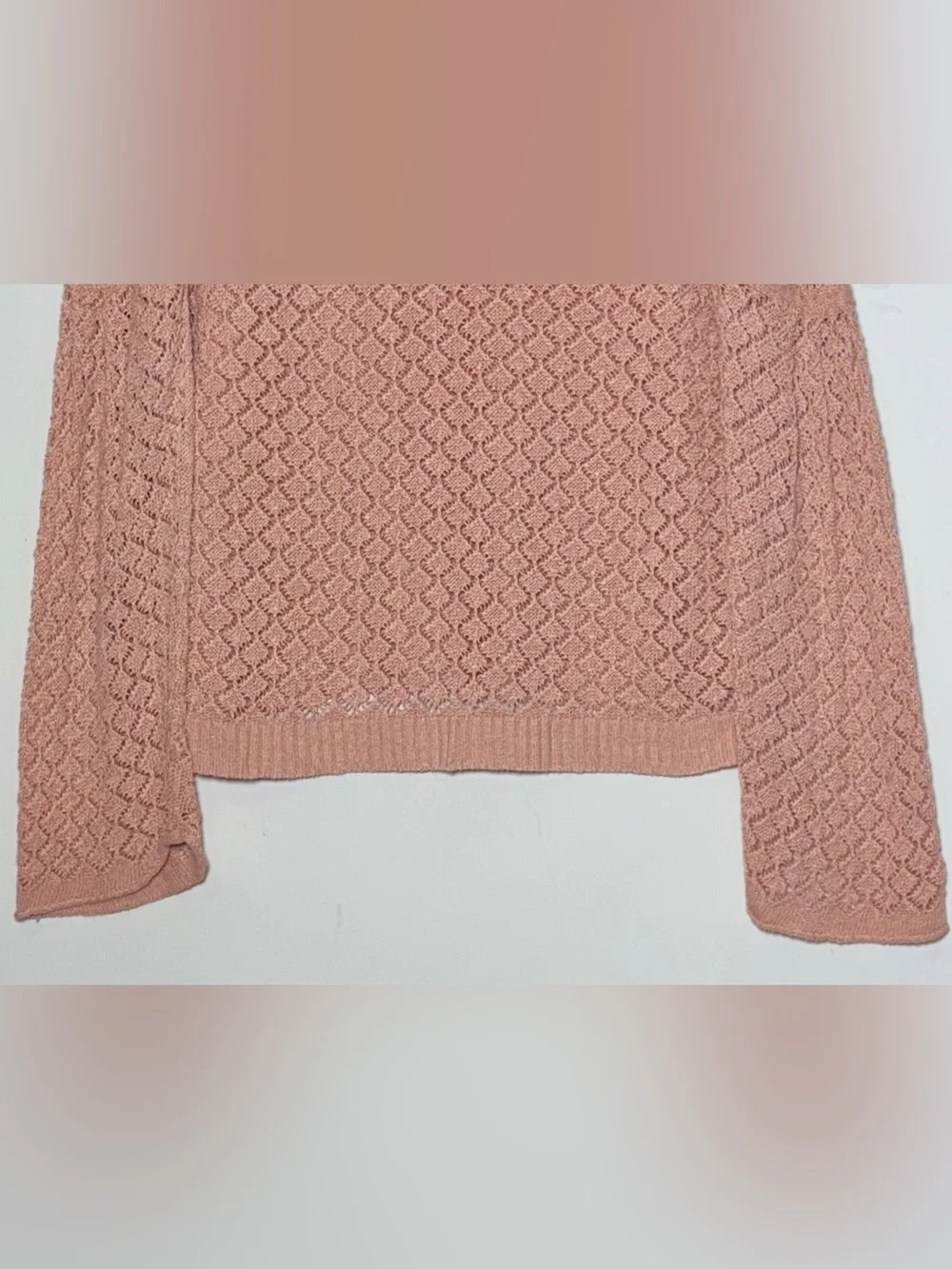 Sundance Pink Linen Blend Open-Knit Bell Sleeve Sweater Top, Size Medium